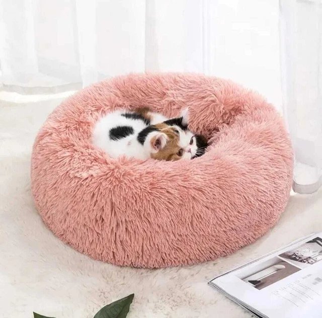 Donut Plush Pet Dog Cat Bed Fluffy Soft Warm Calming Bed Sleeping Kennel Nest