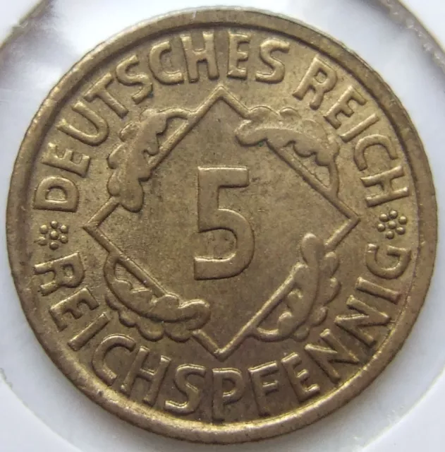 Pièce de Monnaie Weimar République 5 Reich Pfennig 1936 E En Uncirculated