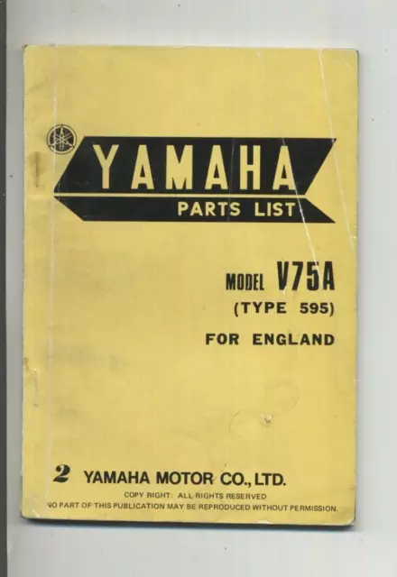 Yamaha V75A (75-79) Factory Issue Parts List Catalog Book Manual V 75 A 595 EC09