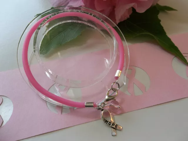 1 Dz.  Breast Cancer  Bracelets/Awareness /Hope Ribbon Charm/Pink Round Bead 2