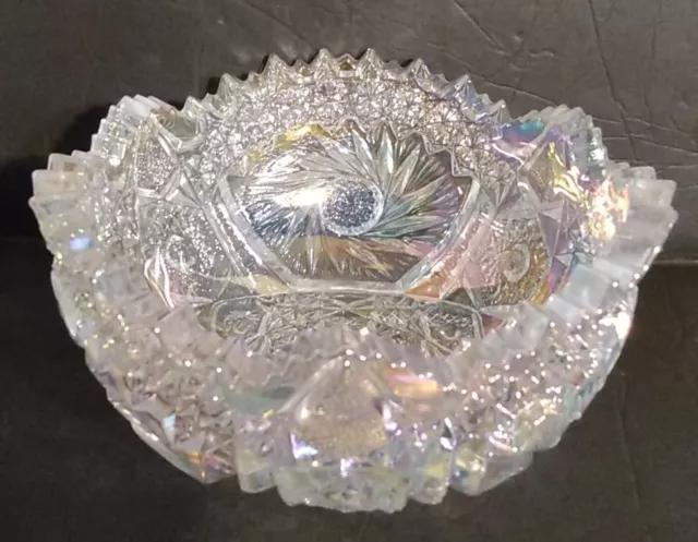 LE Smith "Comet In The Stars" IRIDESCENT CARNIVAL Glass Bowl PRISTINE 7.5" DIAM!