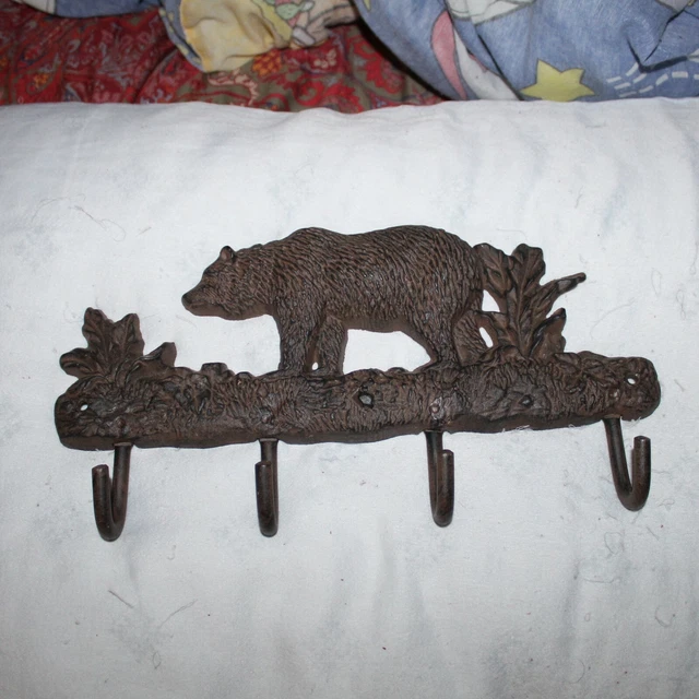 Vintage Cast Iron Walking Bear Wilderness Coat Hanger Heavy