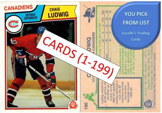 1983-84 O-Pee-Chee 83 OPC NHL Hockey Cards #1 to #199 - U-Pick From List
