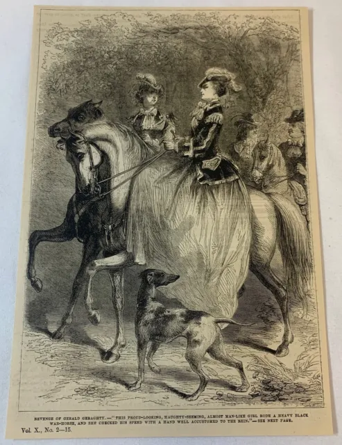 1880 Rivista Incisione ~ Donna On a Cavallo