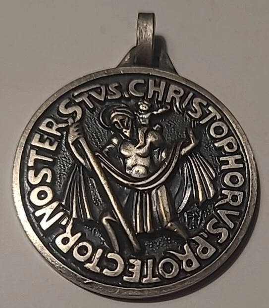 Ancien Pendentif Régional Saint Christophe En Métal Argenté - Médaille De Protection