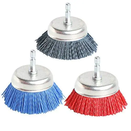 3Pcs 3 Inch Assorted Cup Brushes Abrasive Wire Nylon Cup Brush for DrillGrit ...