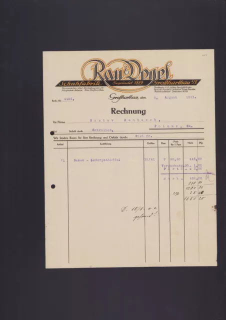 GROSSHARTHAU, Rechnung 1921, Rau & Vogel Schuh-Fabrik