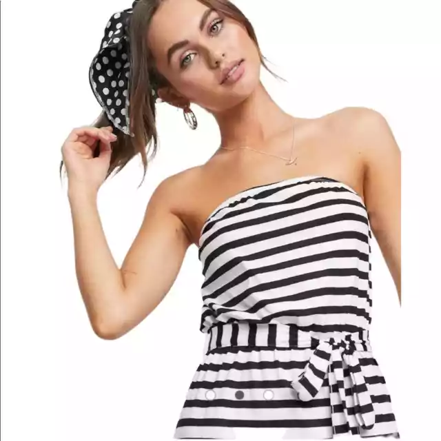 ASOS Design Bandeau Maxi Dress Black & White Stripe 12 NWT 2