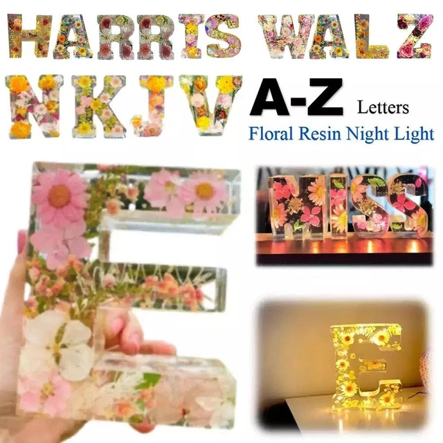 PRESSED FLOWER RESIN Letter w/LED Light Floral Resin Night Light Mother's Day ~ £8.95 - PicClick UK