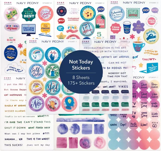 Not Today Mental Health Awareness Stickers (8 Sheets, 175+ Small Stickers) - A6