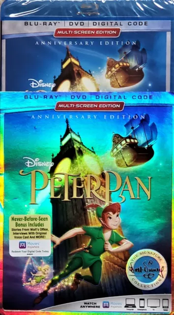 Peter Pan Disney Signature Collection NEW Blu-ray/DVD/Digital Code with Slipcase