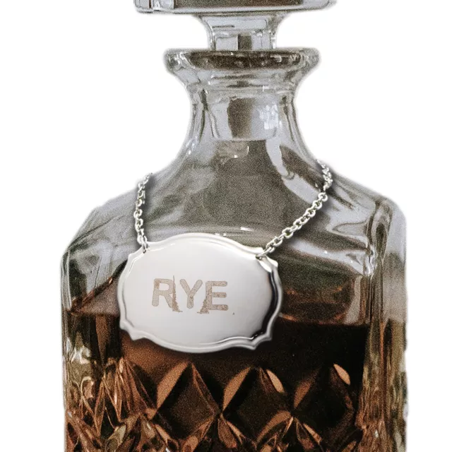 Grunge Style Rye Stainless Steel Decanter Bottle Tag Presented in Box