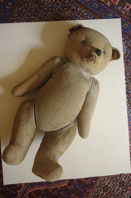 Ancien Ours Articulé Rembourrage paille Yeux En Verre Rare Années 20