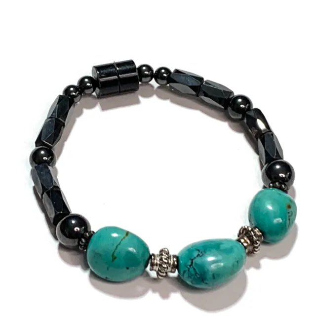 Simulated Turquoise Black Hematite Magnetic Therapy Bracelet Super Strong Clasp
