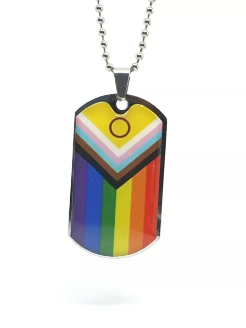 Collier pendentif Progress Pride LGBTQ Love Is Love bijoux en acier double face