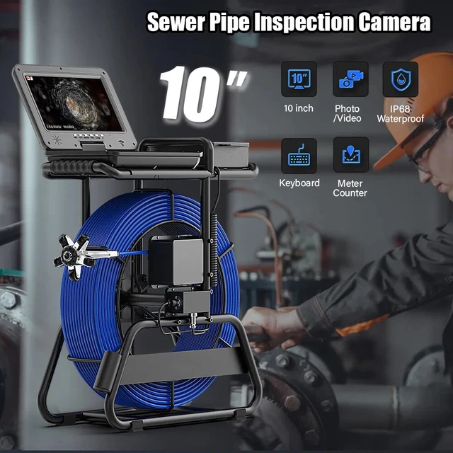 100M Diameter 7MM Cable Sewer Pipe Inspection Camera 10 Inch IPS 1080P Screen