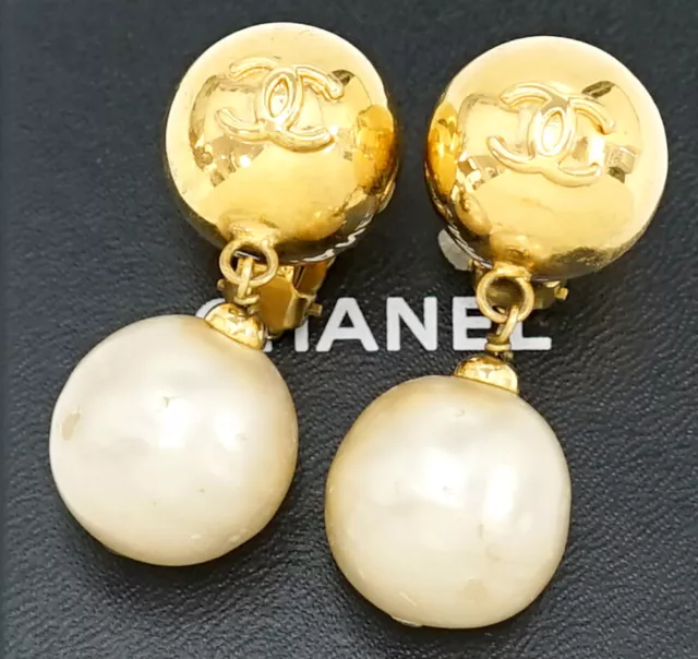 CHANEL 21K GOLD, Crystal, & Pearl CC Logo Disco Ball Dangle earrings NEW w  Box $975.00 - PicClick