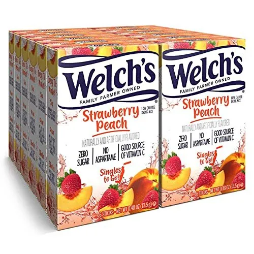 WelchS Singles to Go Water Drink Mix - Powder Sticks Strawberry Peach 0.48 O