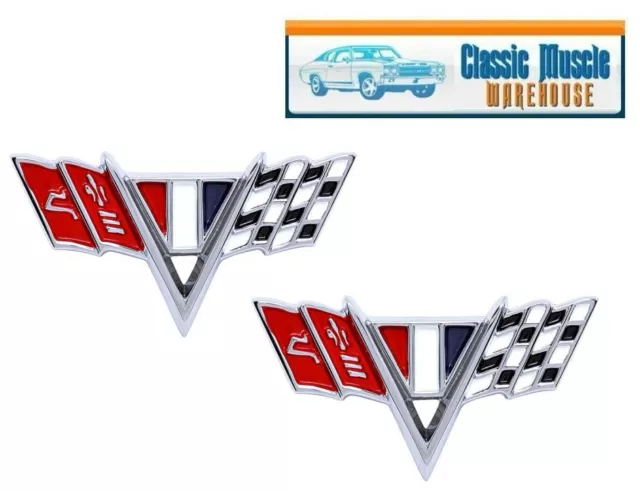 1964 Impala, Bel Air, Biscayne  Crossed Flag Front Fender Emblems - Pair