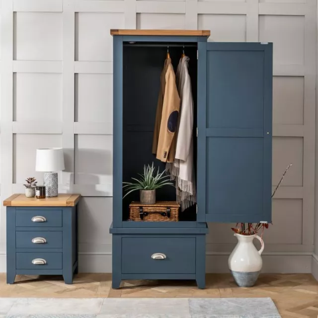 Westbury Blue Painted Single 1 Door Wardrobe with 2 Drawers - Slim Narrow - BP21
