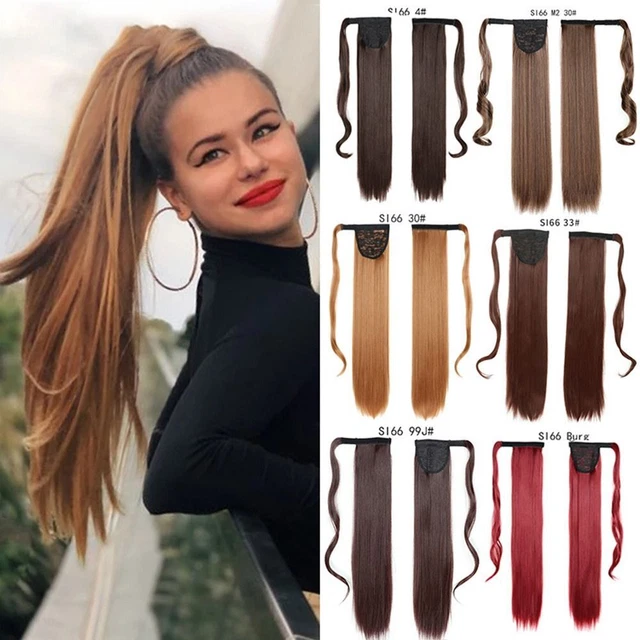 Extensiones sintéticas largas y rectas para cabello cola de caballo envuelven cola de caballo