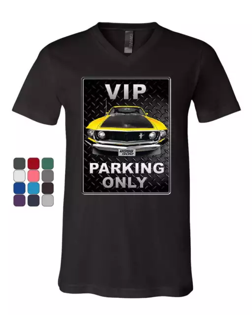 Ford Mustang VIP Parking Only V-Neck T-Shirt Yellow Boss 302 Muscle Car Tee