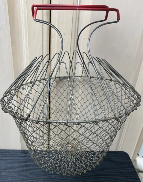 Vtg Collapsible French Egg Fruit Basket Wire Mesh Farmhouse Cottagecore Rustic