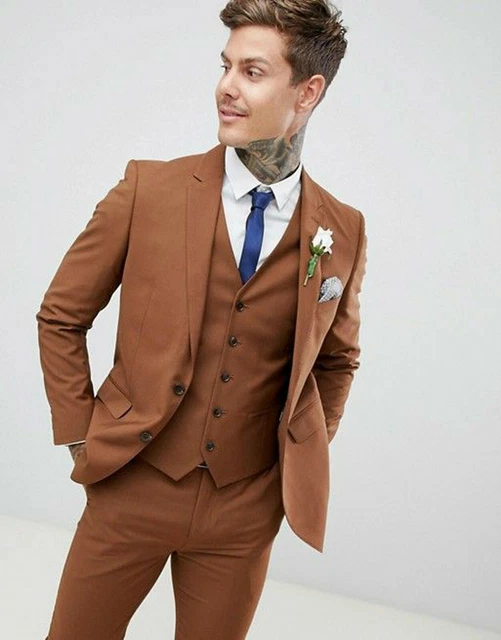 Costume 2 Pièces Homme Marron Sur Mesure - Mariage, Smoking, Dîner - Taille Personnalisée