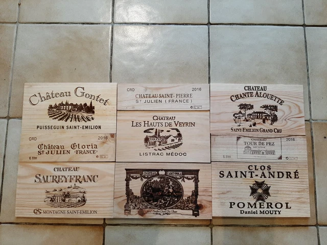 Lot de 12 estampes bois façades caisse vin - FR