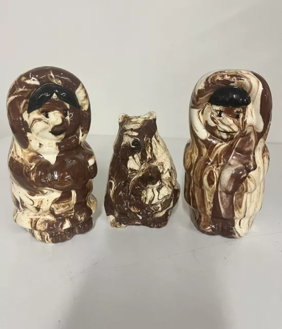 Eskimo Women And Mother Bear Alaska Brown Marbled Figure Set