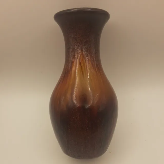 Vintage Small Art Pottery Bud Vase Pretty Drip Glaze Brown Gold Iridescent 5" H