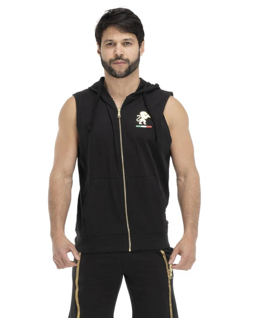 Giacca Smanicato Felpa cappuccio UOMO Leone 1947 Nero sleeveless Gold Cotone