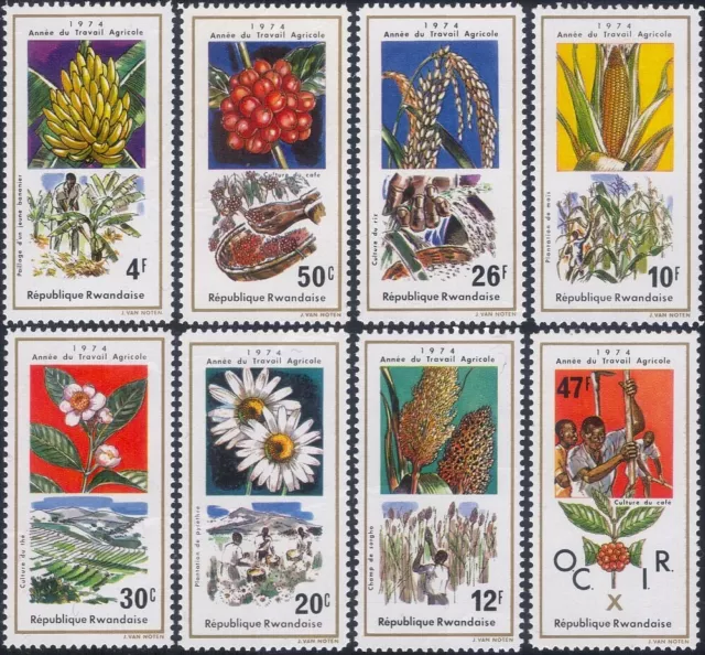 Rwanda 1975 Coffee/Tea/Rice/Maize/Bananas/Plants/Food/Farming 8v set (b232f)