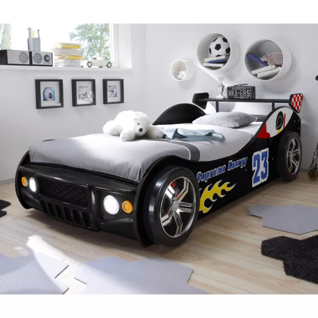 Autobett Energy MDF Kinderbett Jugendbett Bett schwarz lackiert inkl Beleuchtung