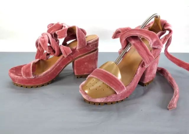 ASOS Sandals Pink Velvet Chunky Block Heel Platform