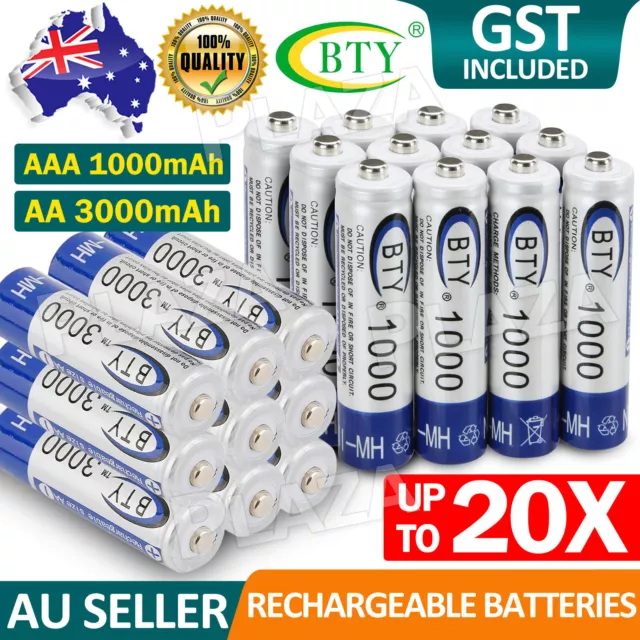 3000mAh AA/1000mAh AAA Rechargeable Battery NI-MH 1.2V Recharge Batteries 4~20x