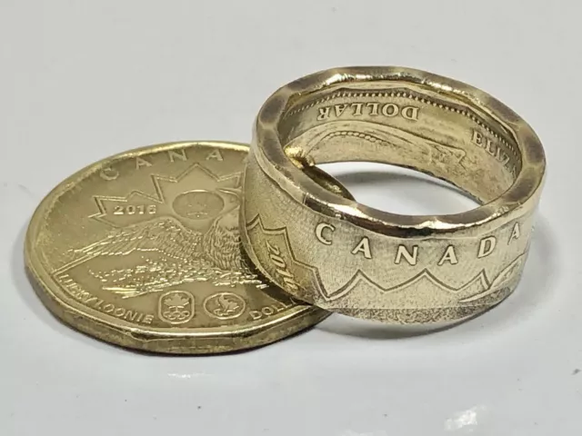 Canada LUCKY LOONIE Ring 2016 Canadian Dollar Coin Ring Hand Made in Canada