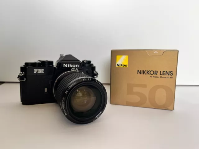 Nikon FE2 SLR 35mm Film Camera & Nikon AF 50mm f/1.8D & 35-105mm f/3.5-4.5 AFD