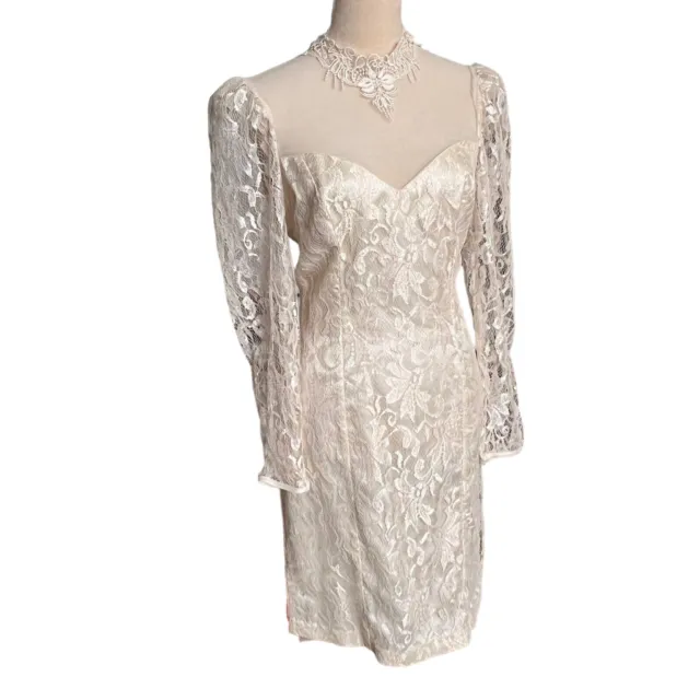 Vtg Womans Victorian Lace Ivory Champagne Classic Wedding Dress Mesh Upper Sz10