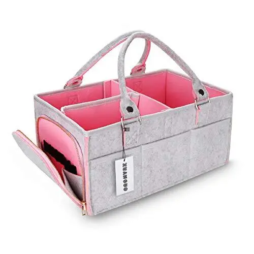 Baby Diaper Caddy Organizer for Girl Boy Large Nursery Storage Bin Basket pink