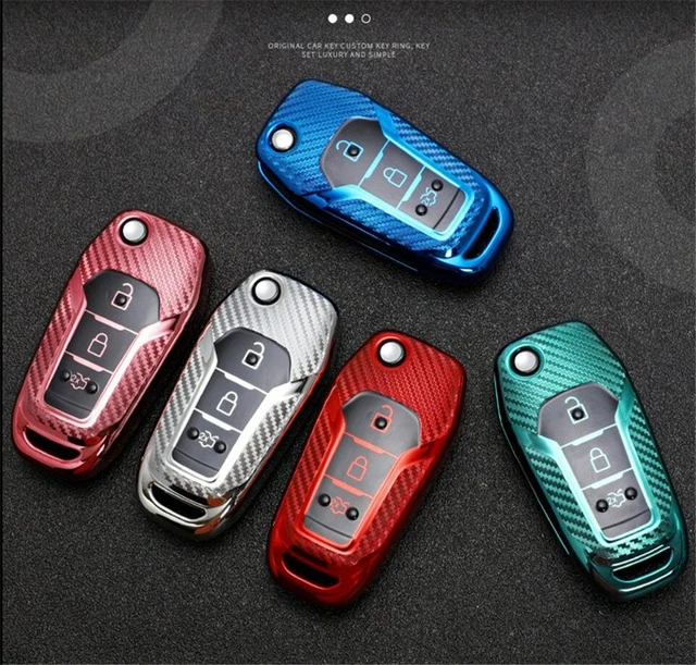 Flip Car Key Fob Case Cover Holder Carbon Fiber Shell For Ford Explorer Mondeo