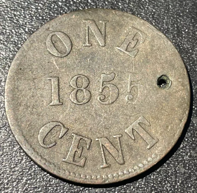 1855 Canada PEI Prince Edward Island 1 Cent Fisheries & Agriculture Rare Coin