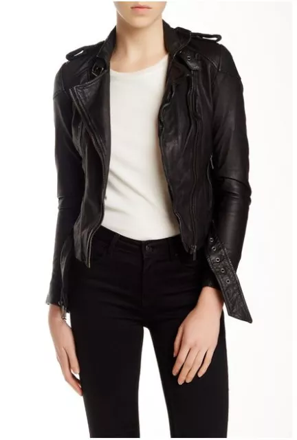 Nwt Muubaa Asha Black Leather Biker Skinny Jacket Us 6 Uk 10 2