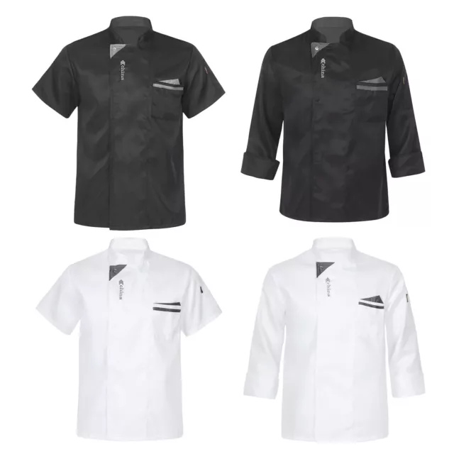 UK Mens Womens Kitchen Work Clothes Restaurant Chef Jacket Stylish Cooks Uniform