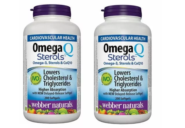 2x200 Softgels Webber Naturals Omega-3 CoQ10 with Plant Sterols by CANADA
