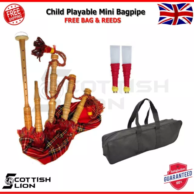 Child Playable Mini Bagpipes Royal Stewart Tartan Bagpipe With Bag & Free Reeds