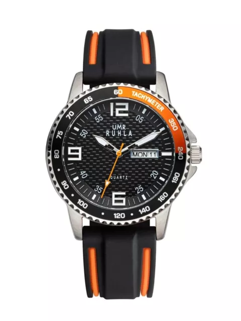 UMR Ruhla Sport Herrenuhr 39001 Schwarz Orange Silikonband 40 mm