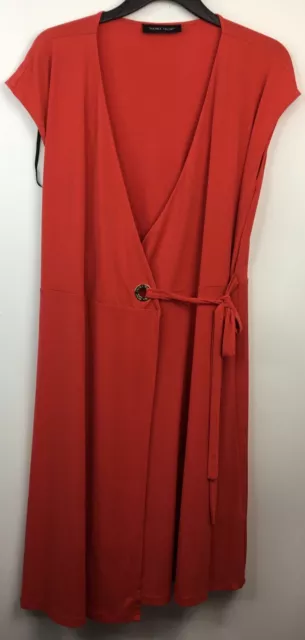 Ivanka Trump Woman's Orange Red Sleeveless Wrap Large Dress