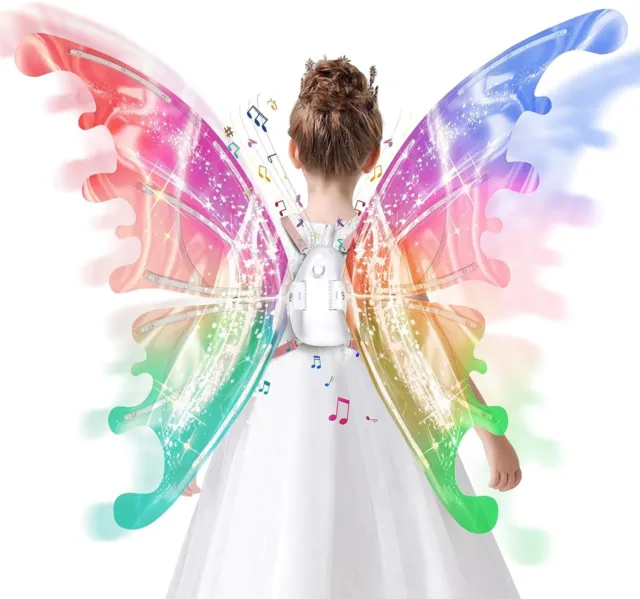 Electric Fairy Wings, Light Up Moving Butterfly Wings with LED Lights and Music
