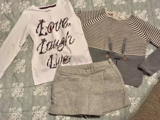 Girls Next bundle outfit 5-6y tweed metallic wool skorts shorts Bunny jumper